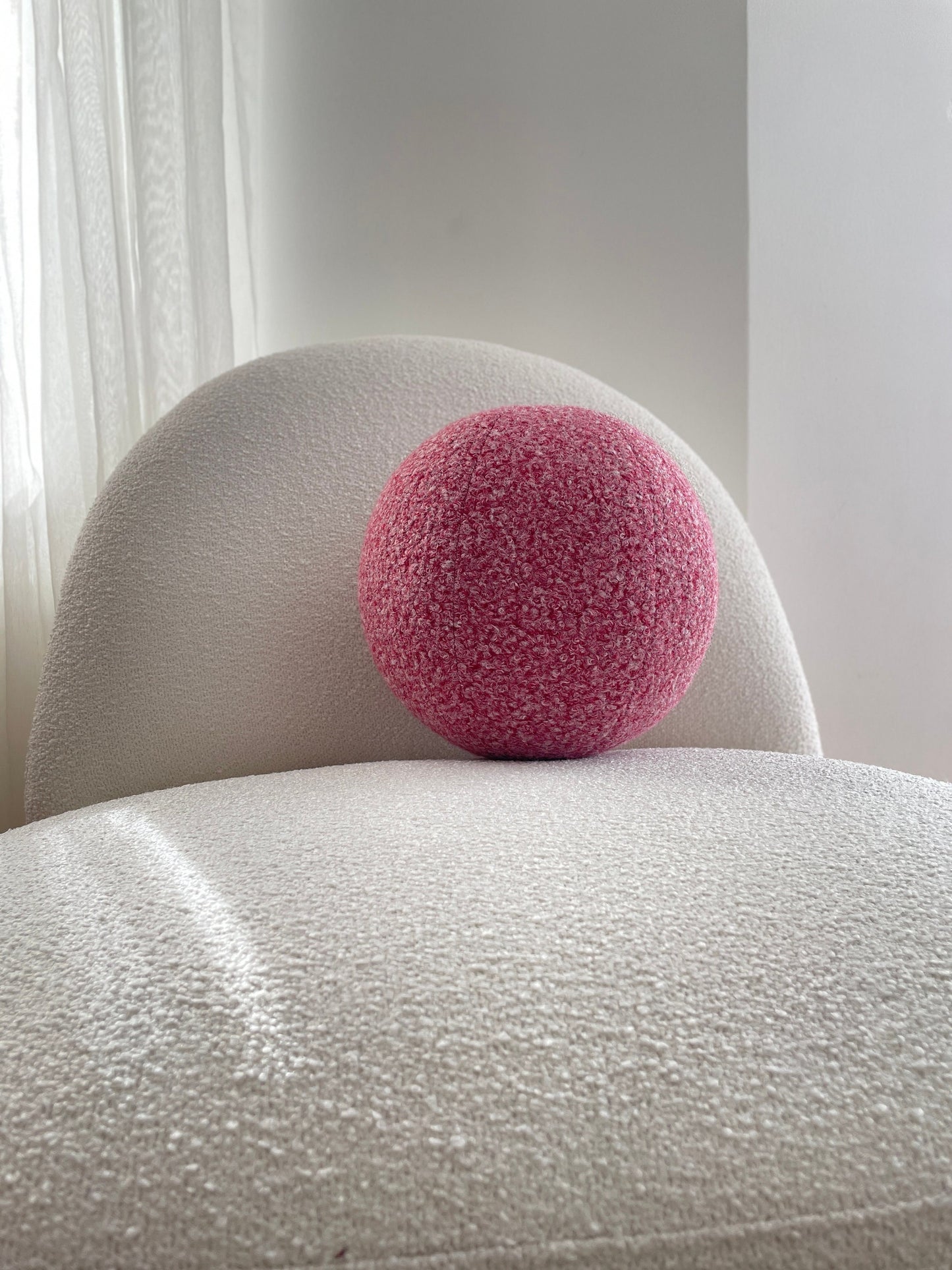Burgundy-White Melange, Boucle Ball Decorative Pillow, Teddy Ball Cushion,