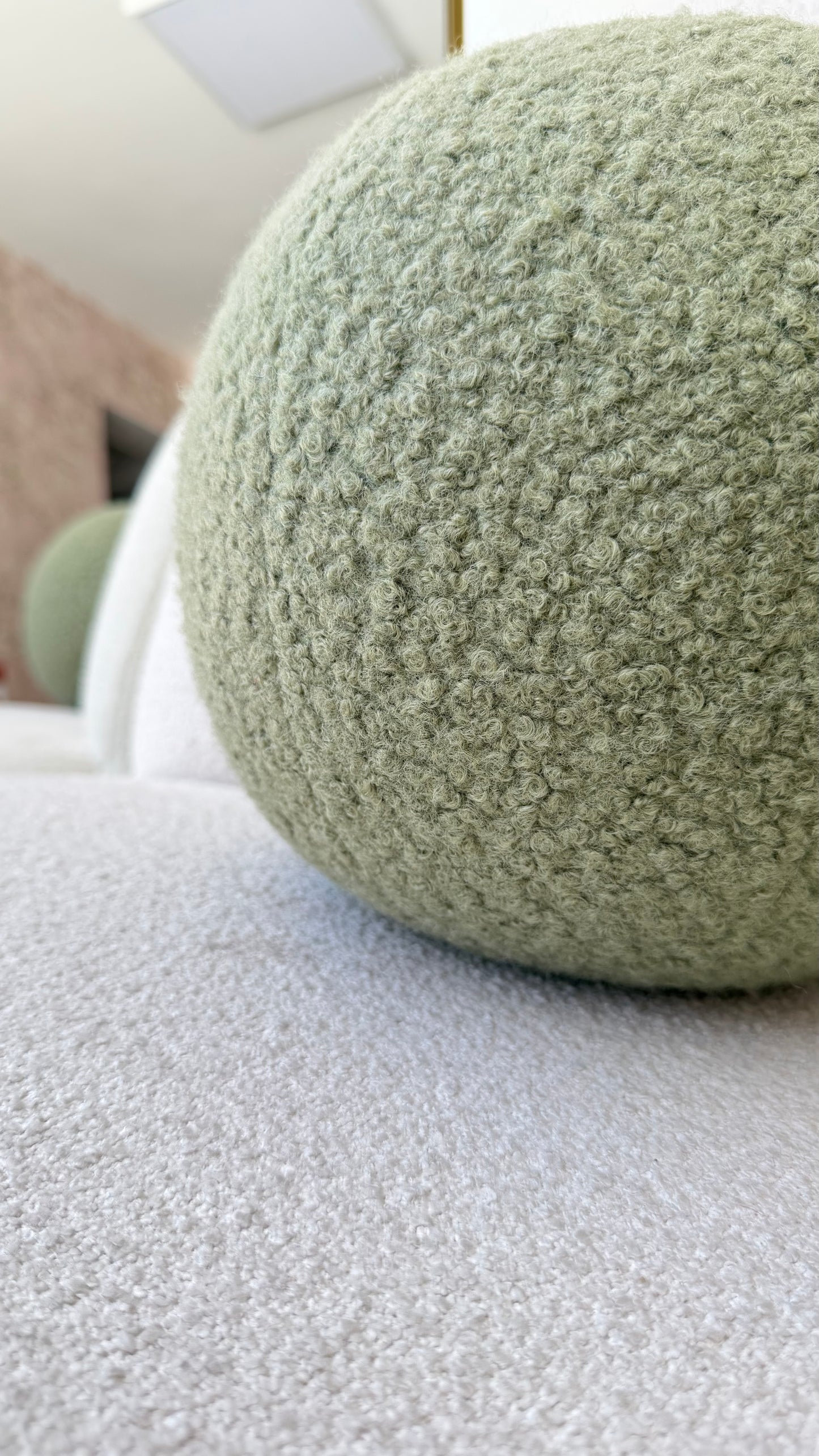 Sage Green Boucle Ball Pillow: Modern Home Decor