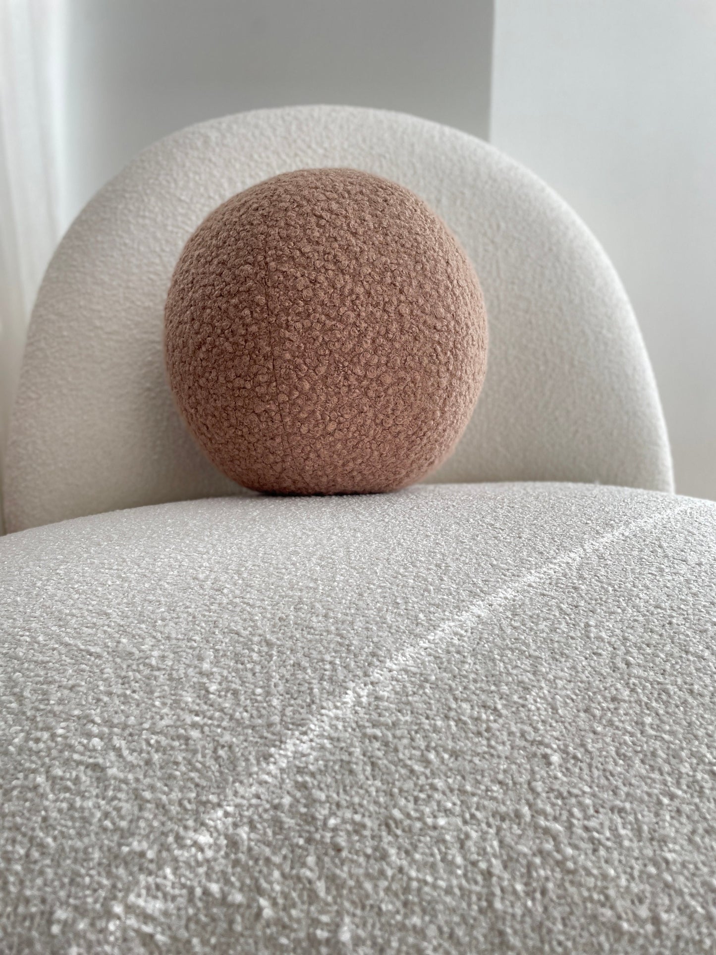 Mocha Mousse Boucle Ball Pillow: Teddy Sphere Cushion