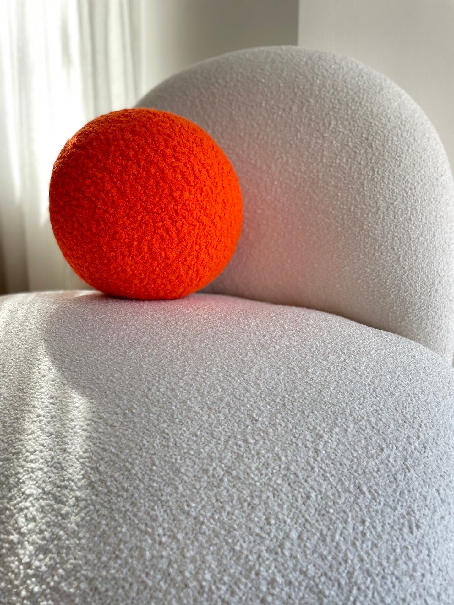 Orange Boucle Ball Pillow, Halloween Decor