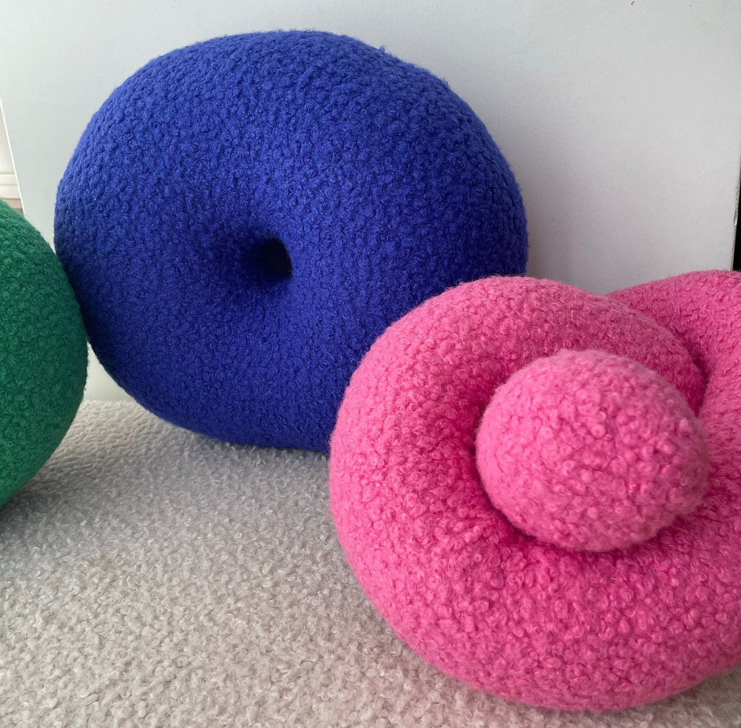 Blue Boucle Donut Pillow, Modern Home Decor, Handmade