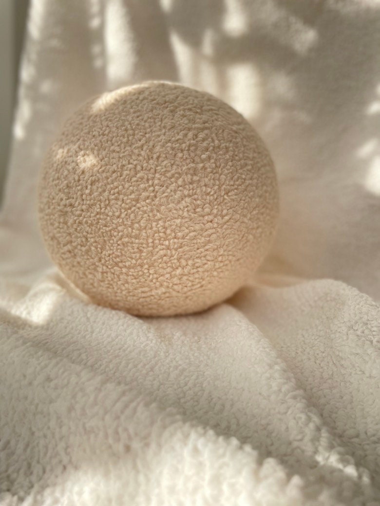 Soft Beige Boucle Ball Pillow: Modern Minimalist Home Decor