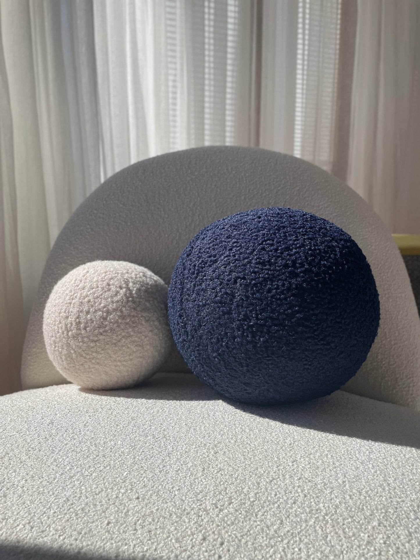 Navy Blue Boucle Ball Pillow, Modern Home Decor