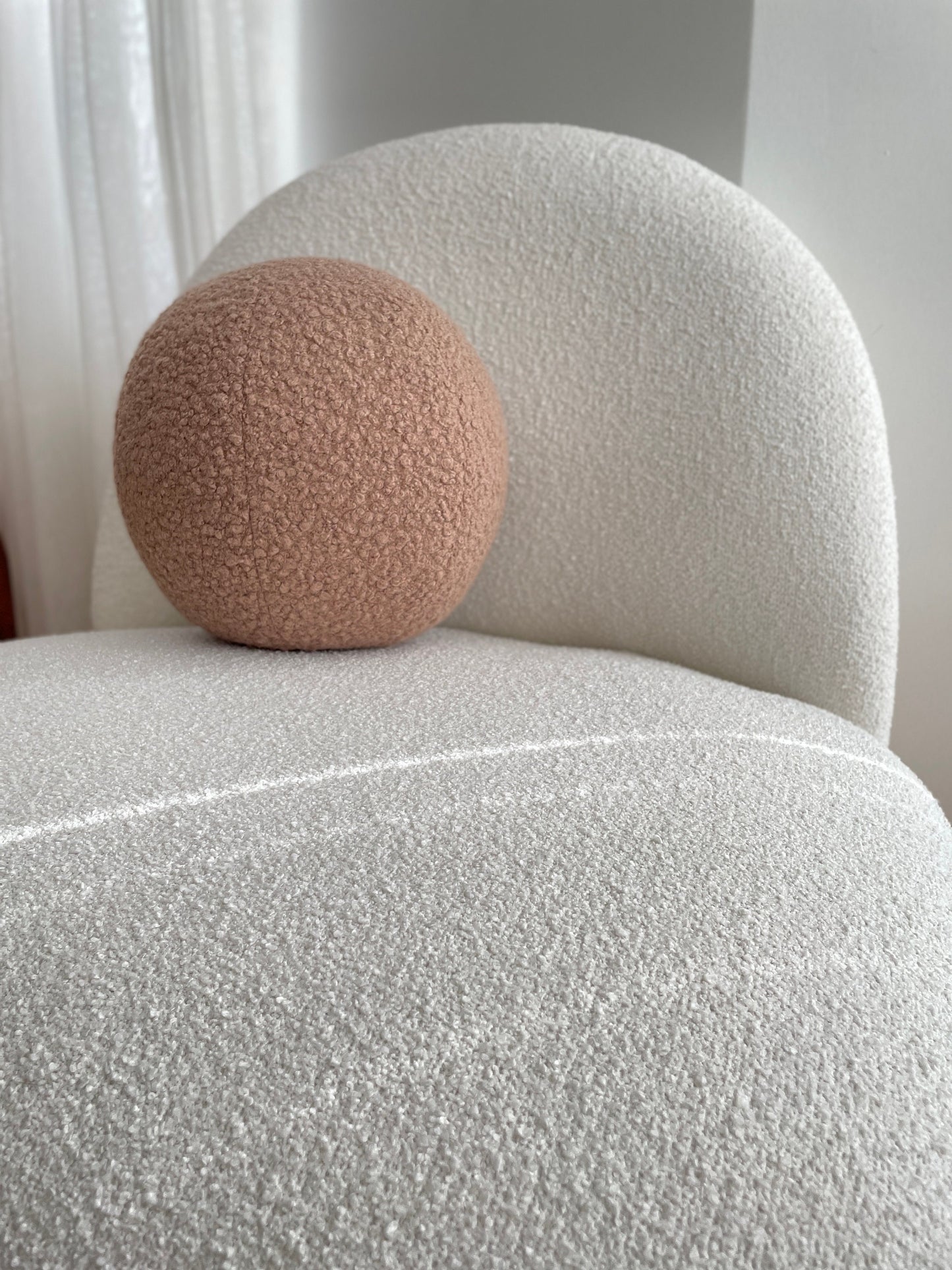 Mocha Mousse Boucle Ball Pillow: Teddy Sphere Cushion