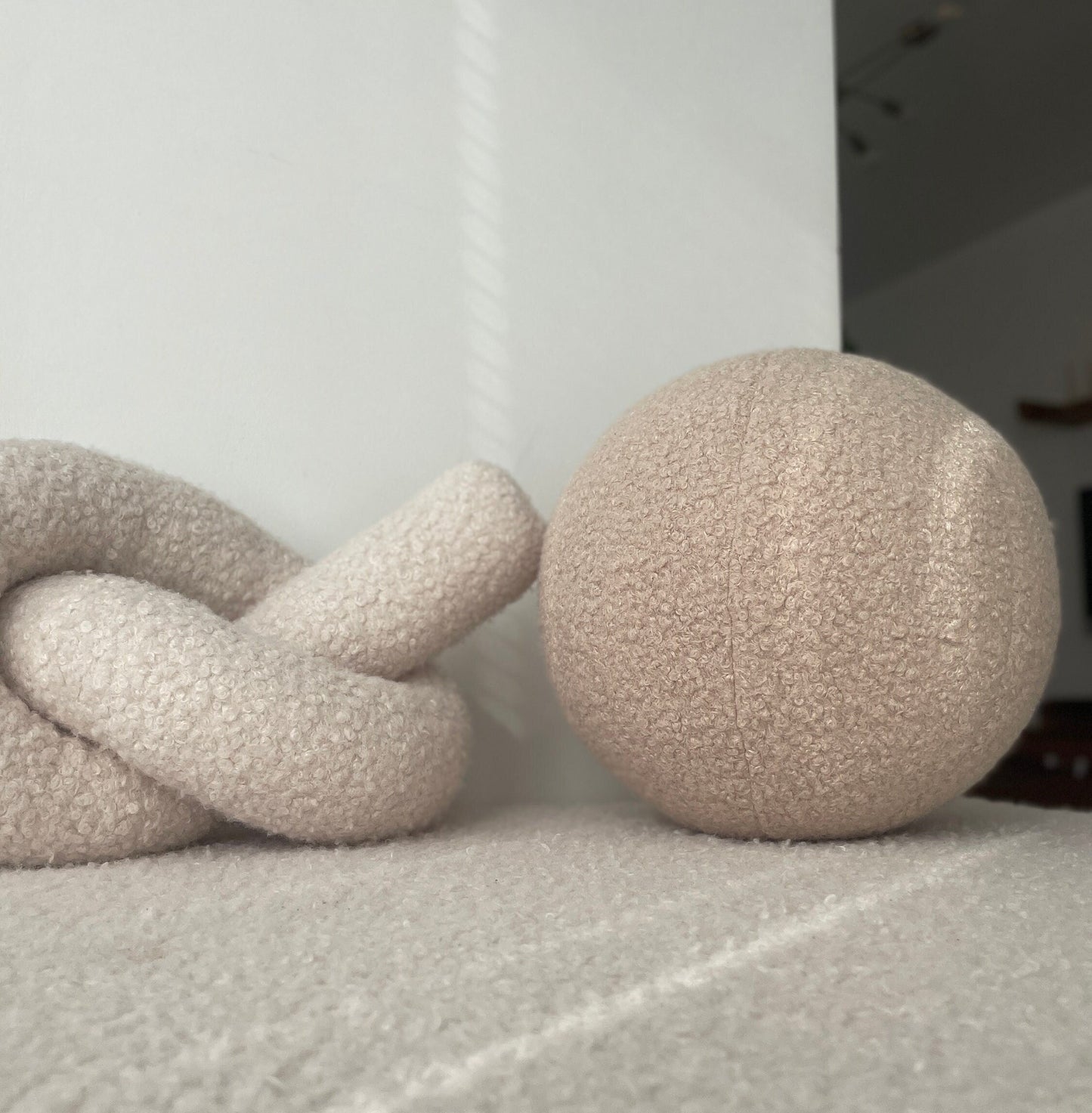 Beige Boucle Ball Decorative Pillow-Teddy Ball Cushion-Home Decor