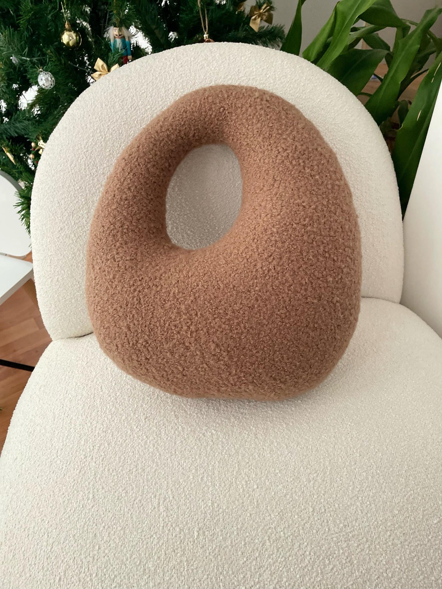 Amorphous Mocha Mousse Boucle Cushion | Asymmetrical Design | Neutral Earthy Tones