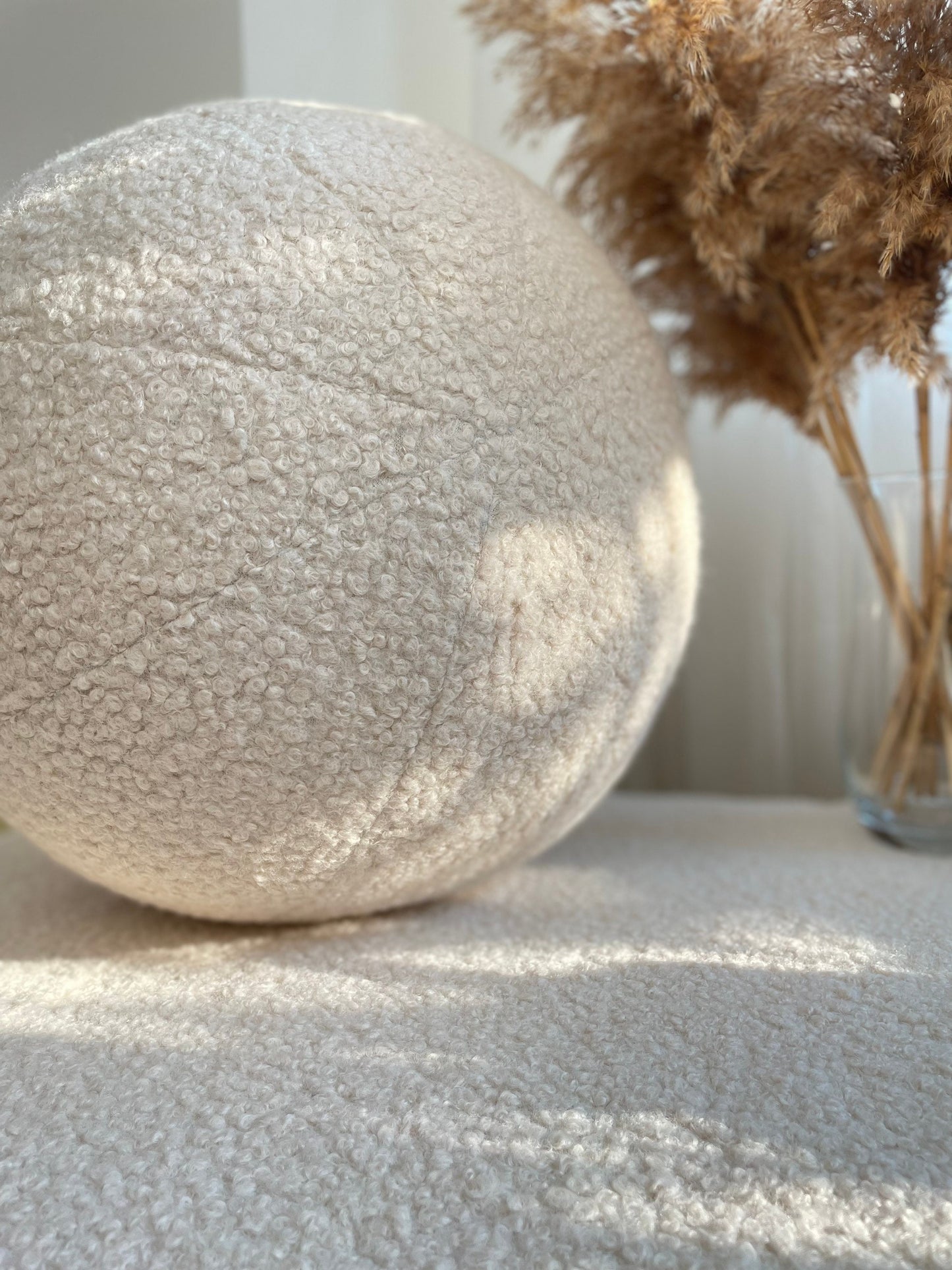 Boucle Ball Pillow: Light Beige Teddy Round Throw Cushion
