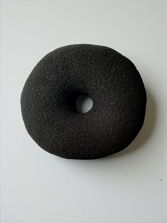 Black Boucle Donut Pillow: Modern Minimalist Home Decor