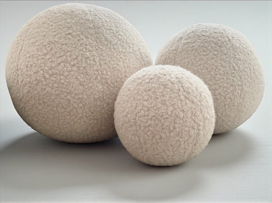 Boucle Ball Pillow, Handmade Teddy Cushion, Minimalist Home Decor