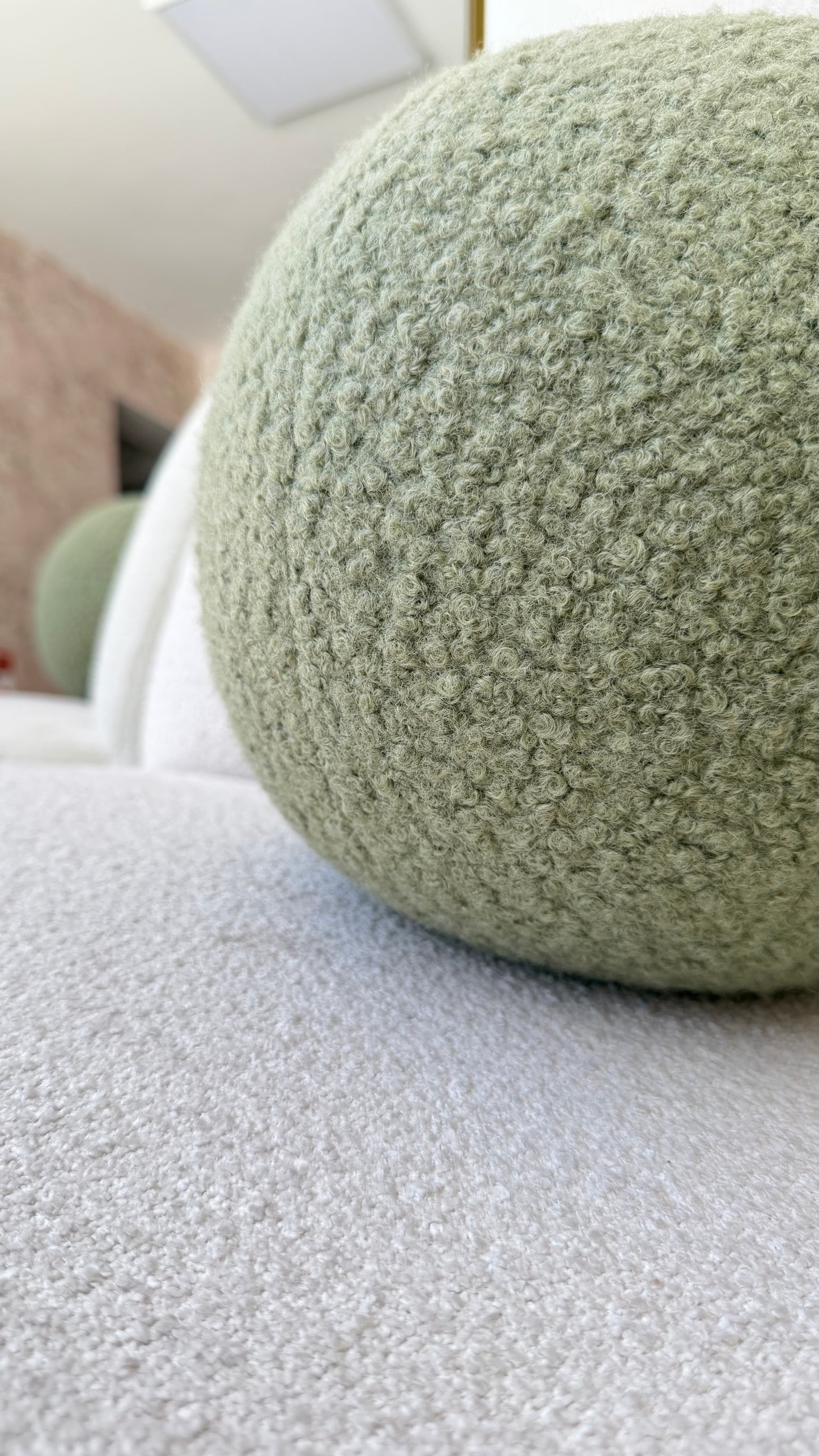 Sage Green Boucle Ball Pillow: Modern Home Decor