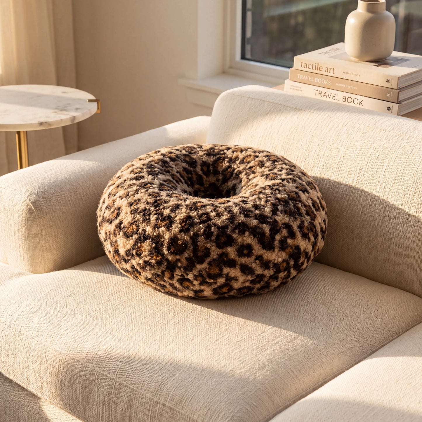 Leopard Bouclé Donut Pillow – Sculptural Accent Cushion