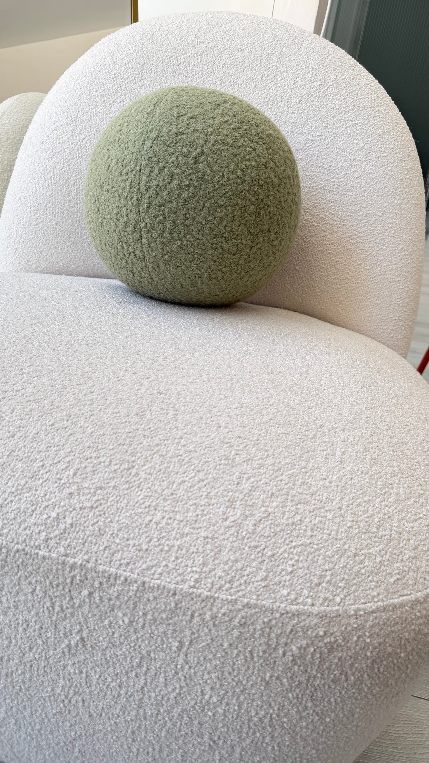 Sage Green Boucle Ball Pillow: Modern Home Decor