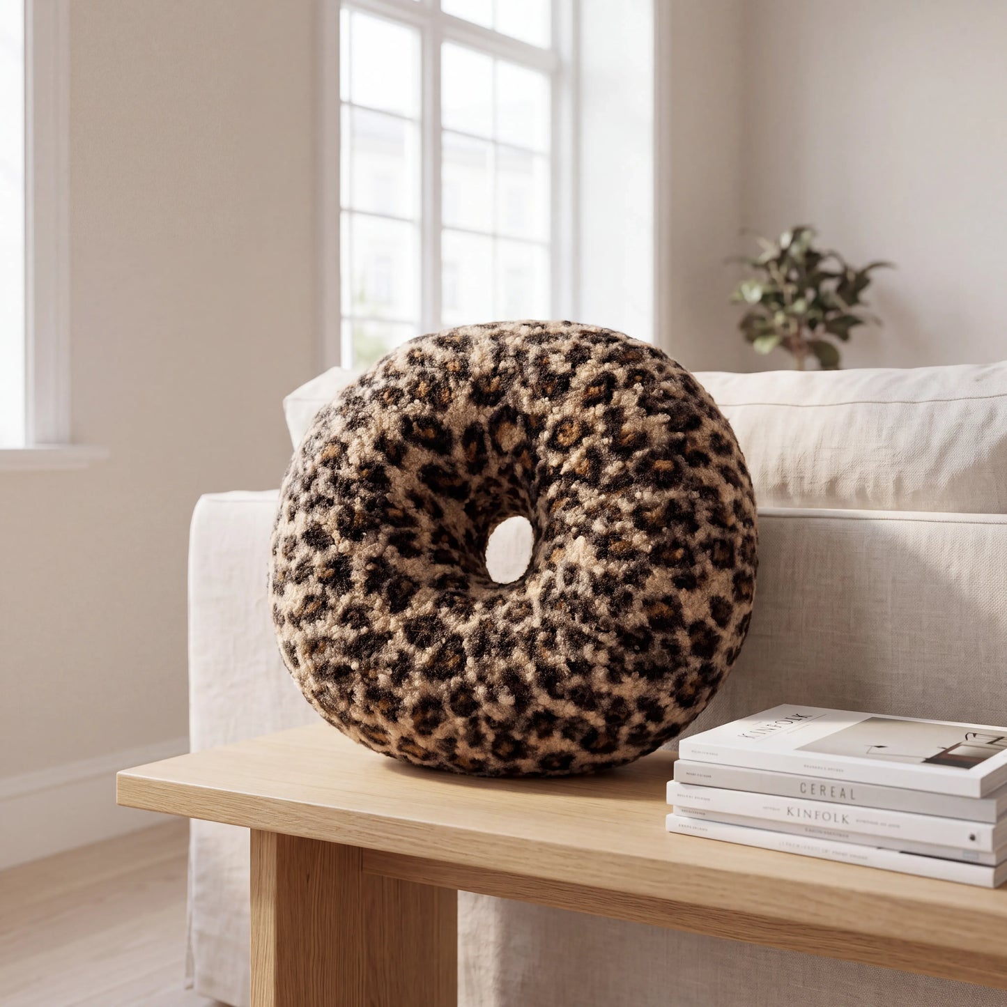 Leopard Bouclé Donut Pillow – Sculptural Accent Cushion