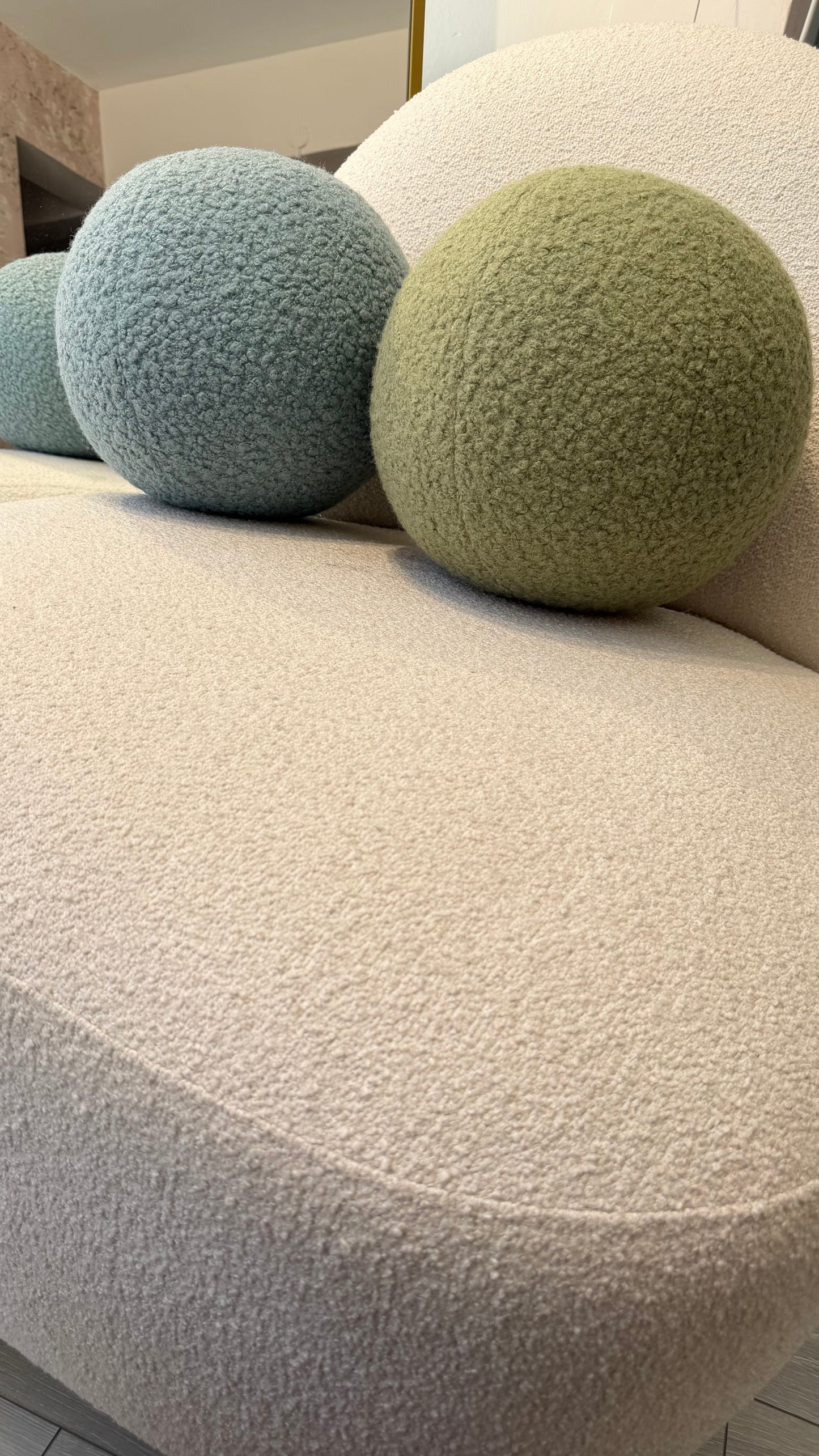 Sage Green Boucle Ball Pillow: Modern Home Decor