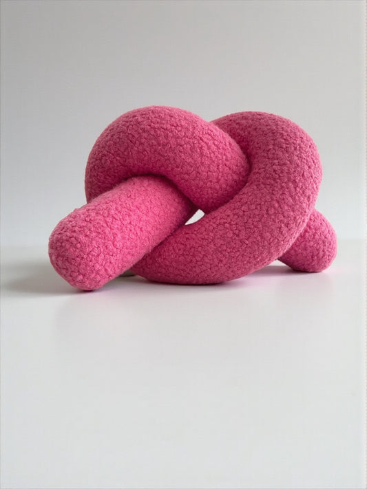 Pink Boucle Knot Pillow: Chunky Teddy Love Chain Cushion