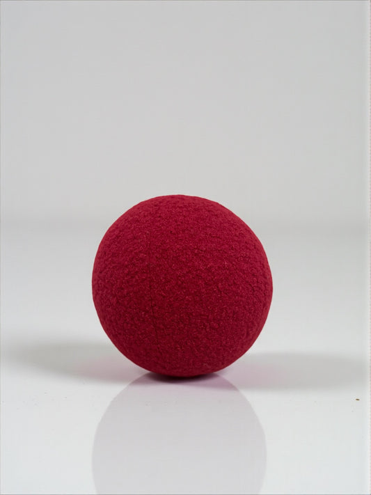 Handmade Boucle Ball Pillow: Ruby Red Teddy Cushion