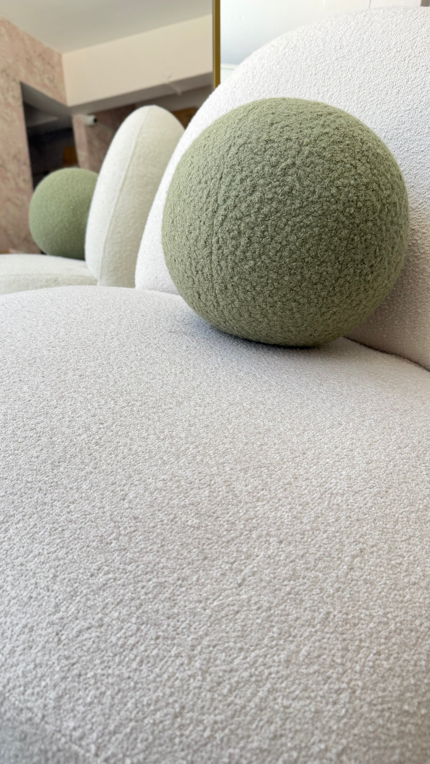 Sage Green Boucle Ball Pillow: Modern Home Decor