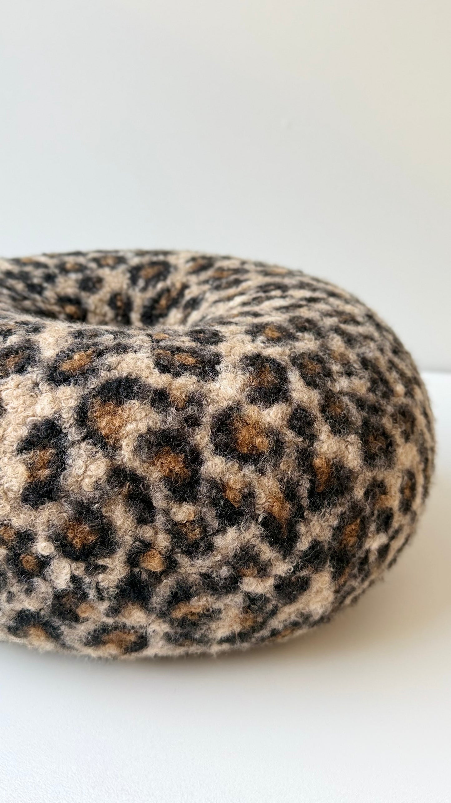 Leopard Bouclé Donut Pillow – Sculptural Accent Cushion