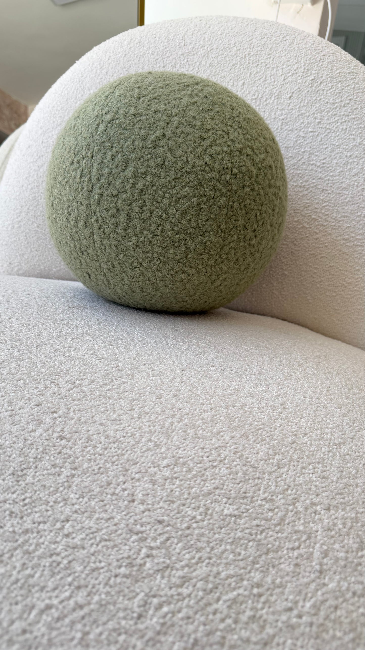 Sage Green Boucle Ball Pillow: Modern Home Decor