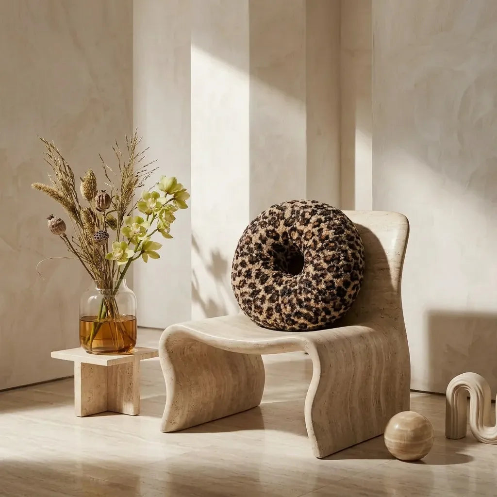 Leopard Bouclé Donut Pillow – Sculptural Accent Cushion