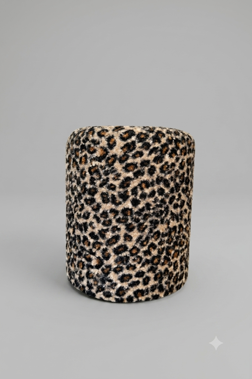 Leopard Bouclé Cylinder Pouf Ottoman