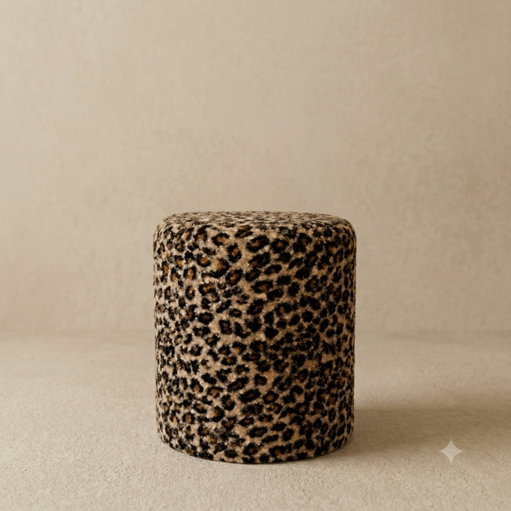 Leopard Bouclé Cylinder Pouf Ottoman