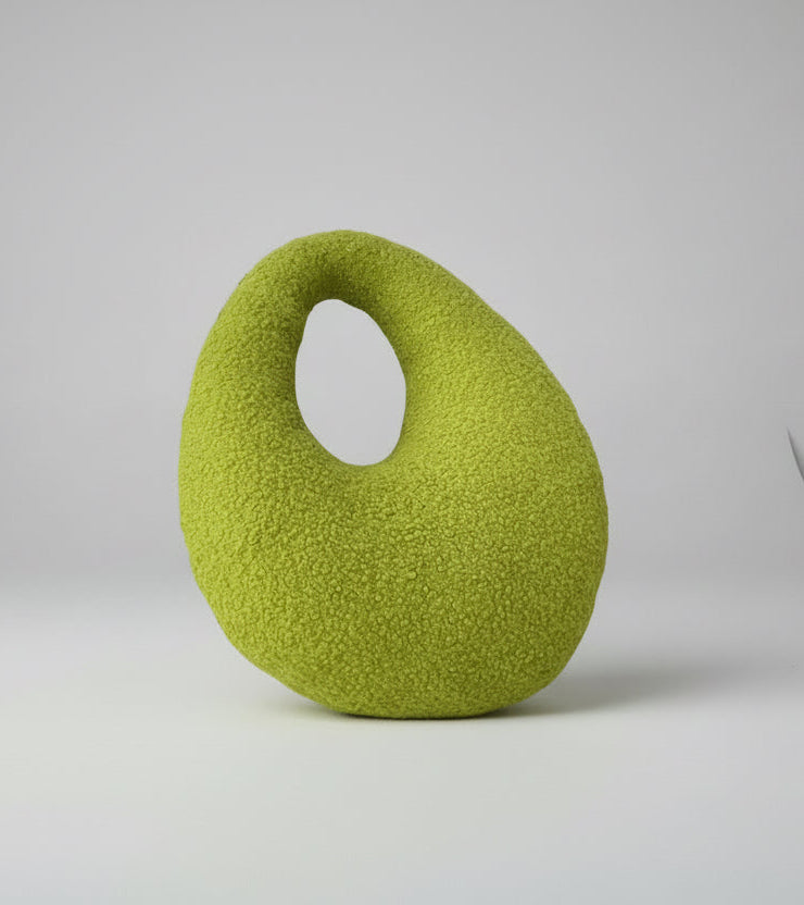 Amorphous Yellowish Green Boucle Cushion | Asymmetrical Design | Neutral Earthy Tones