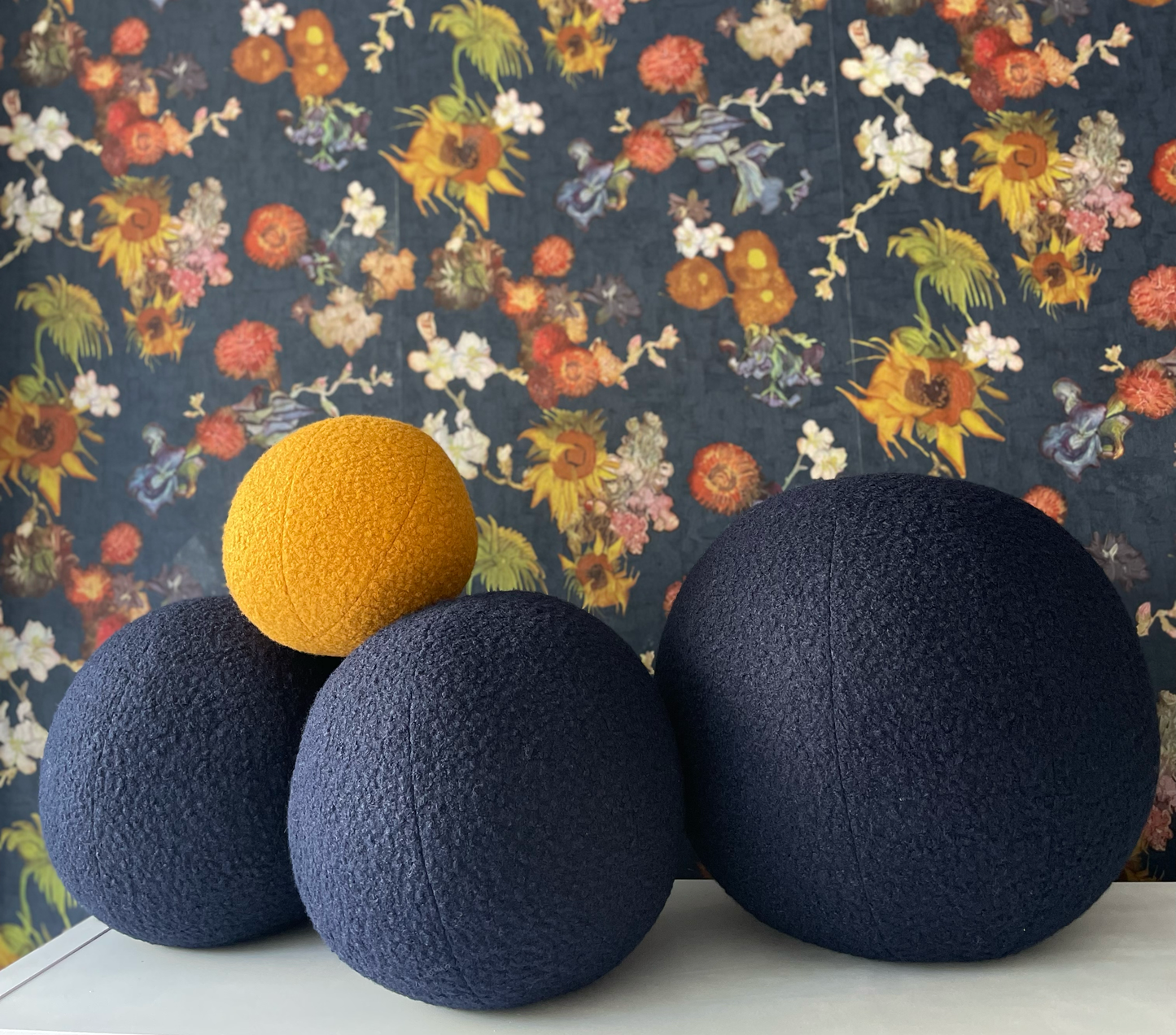 Navy Blue Boucle Ball Pillow, Modern Home Decor