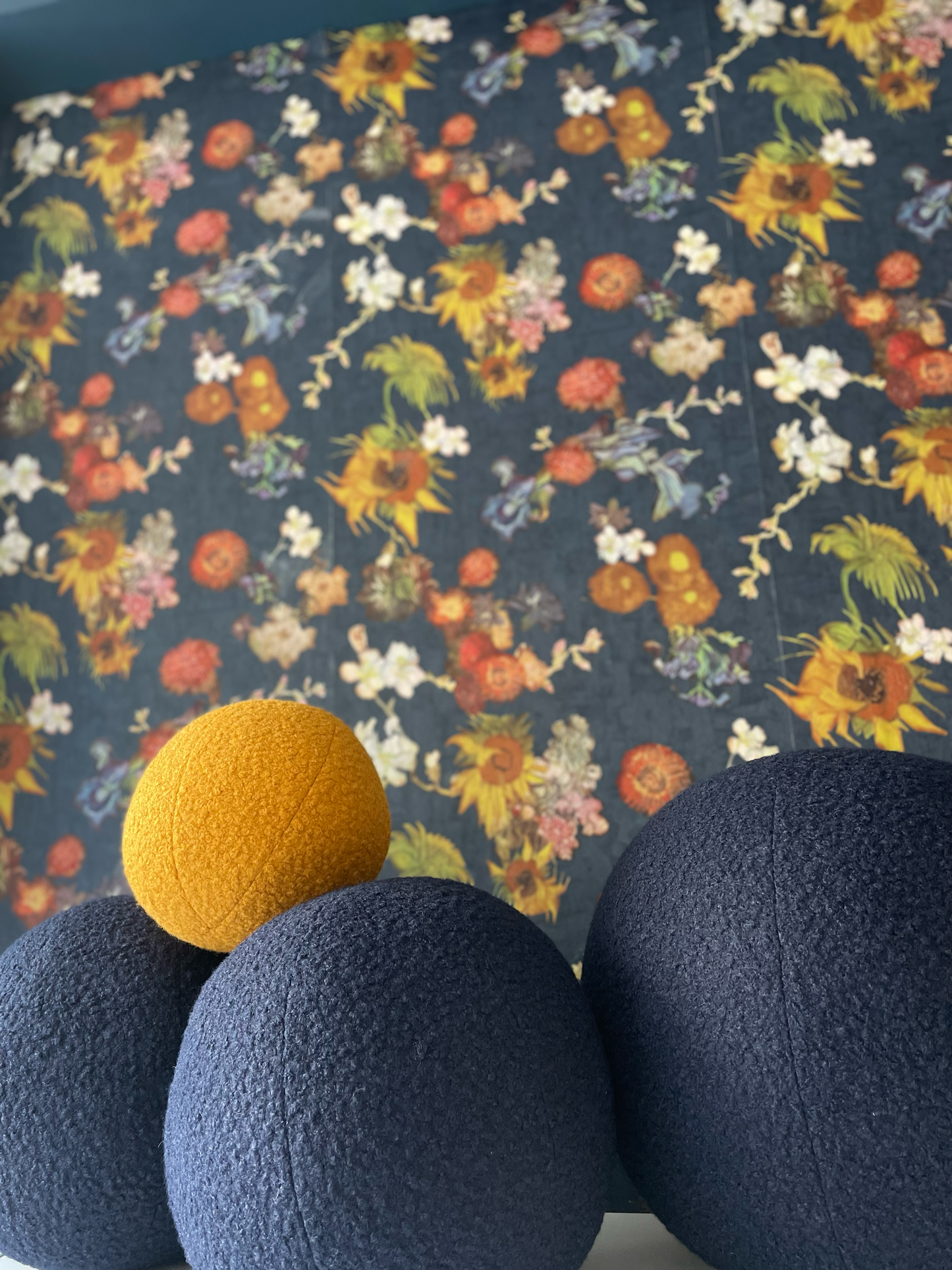 Navy Blue Boucle Ball Pillow, Modern Home Decor