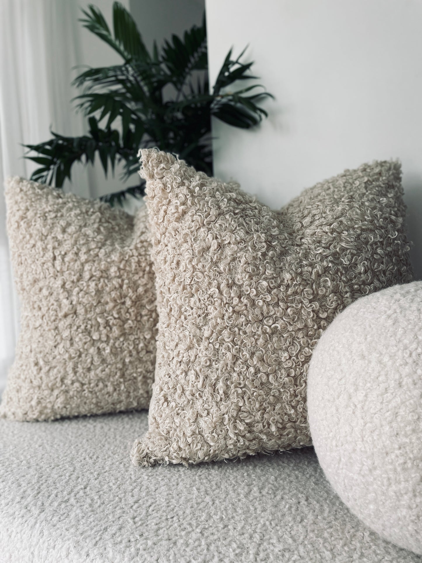 Boucle Ball Pillow, Handmade Teddy Cushion, Minimalist Home Decor