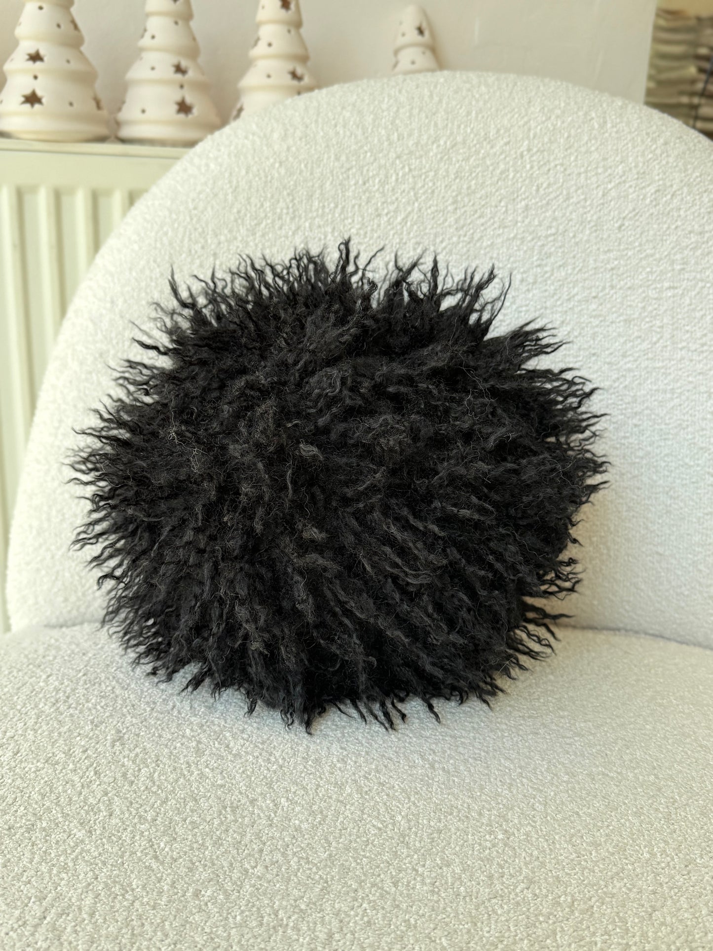 Black Faux fur Ball Pillows- Tibetan Lamb