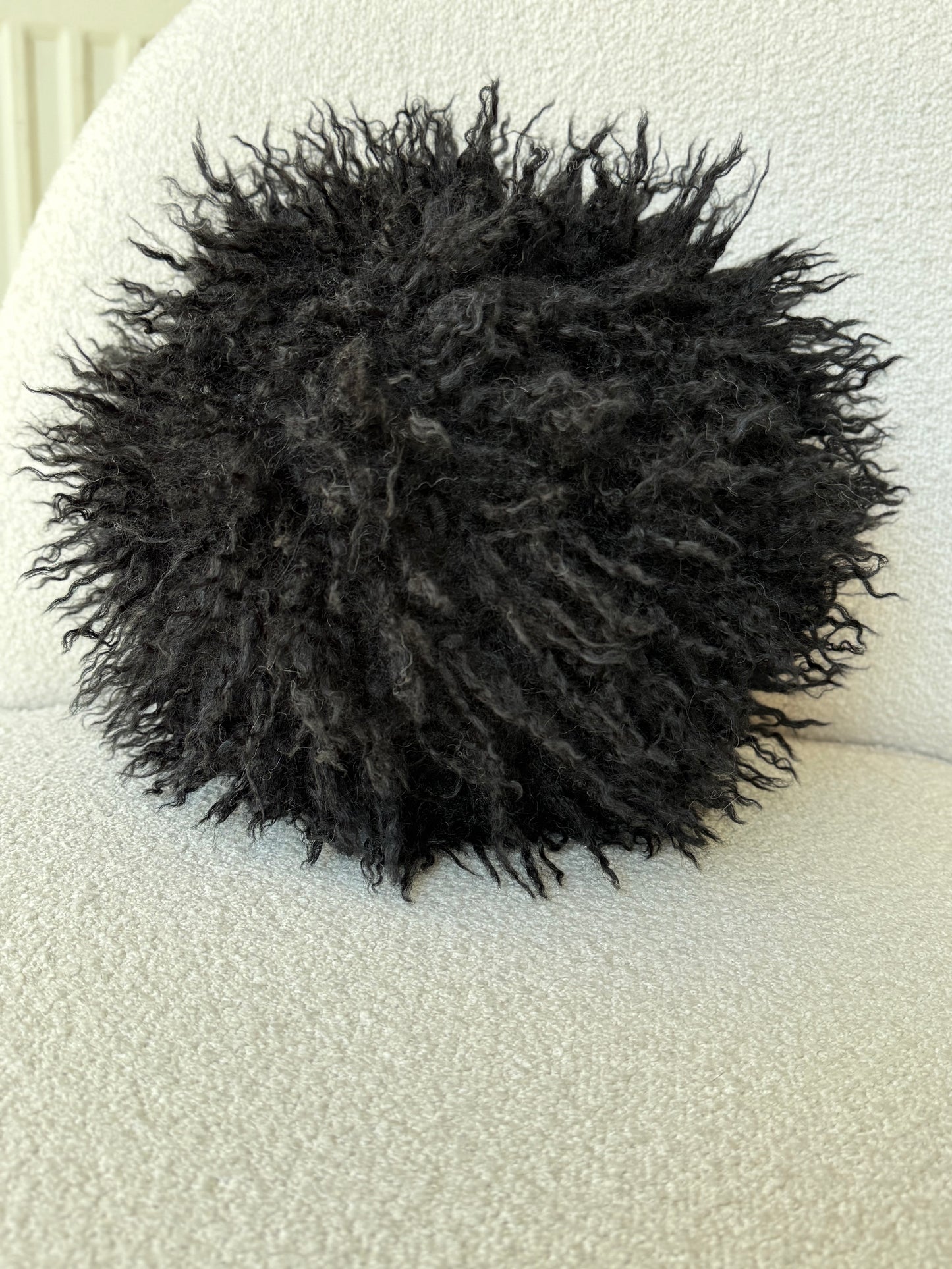 Black Faux fur Ball Pillows- Tibetan Lamb