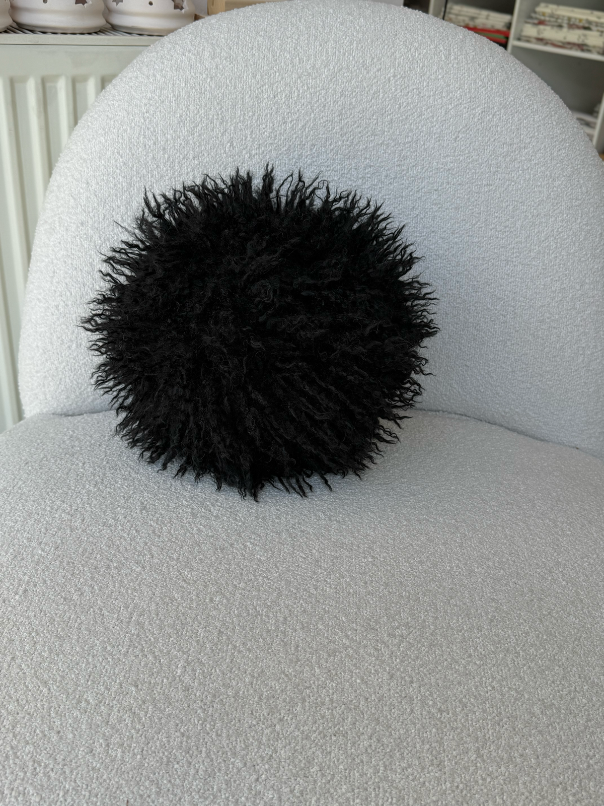 Black Faux fur Ball Pillows- Tibetan Lamb