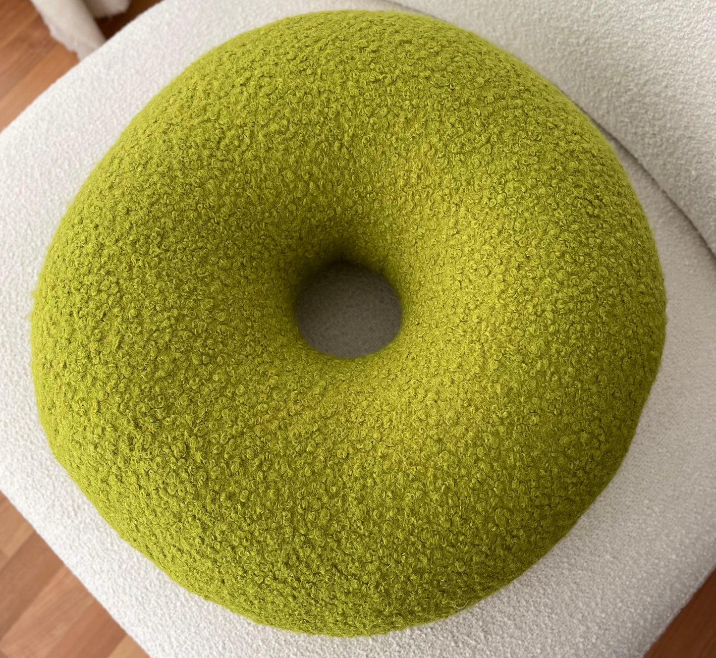Yellowish Green Boucle Donut Decorative Pillow- Teddy Cushion-Home Decor