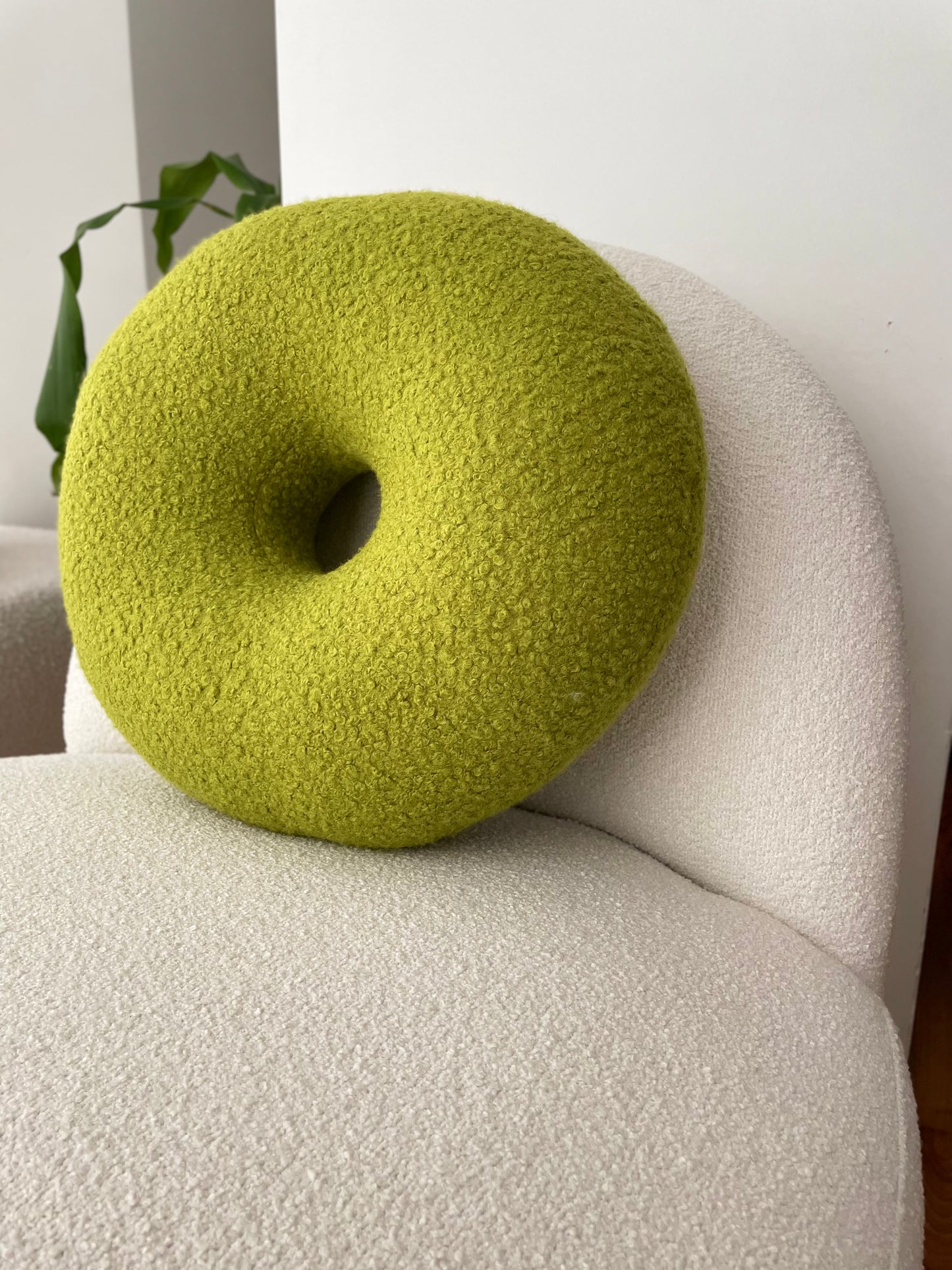 Yellowish Green Boucle Donut Decorative Pillow- Teddy Cushion-Home Decor