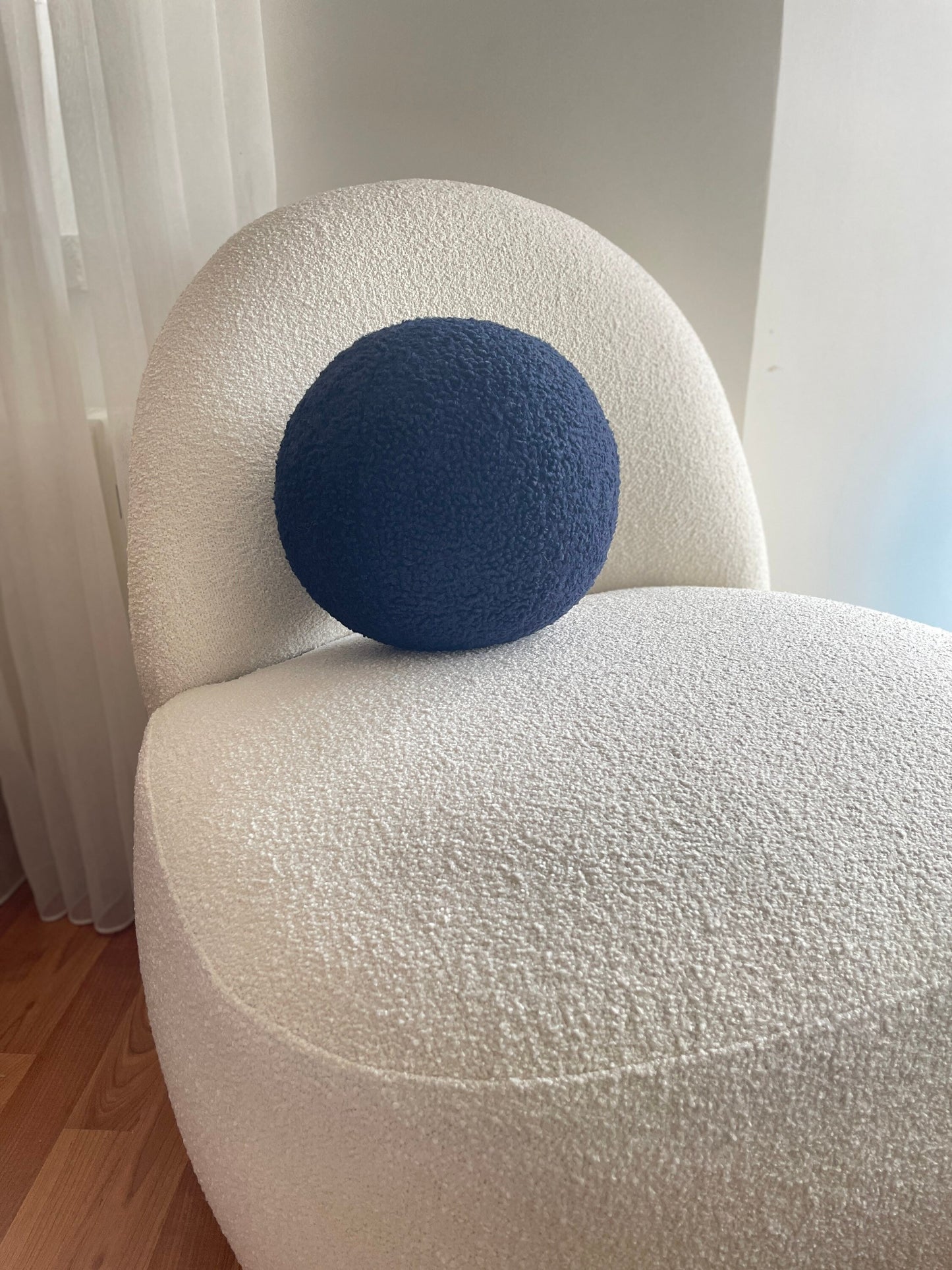Navy Blue Boucle Ball Pillow, Modern Home Decor
