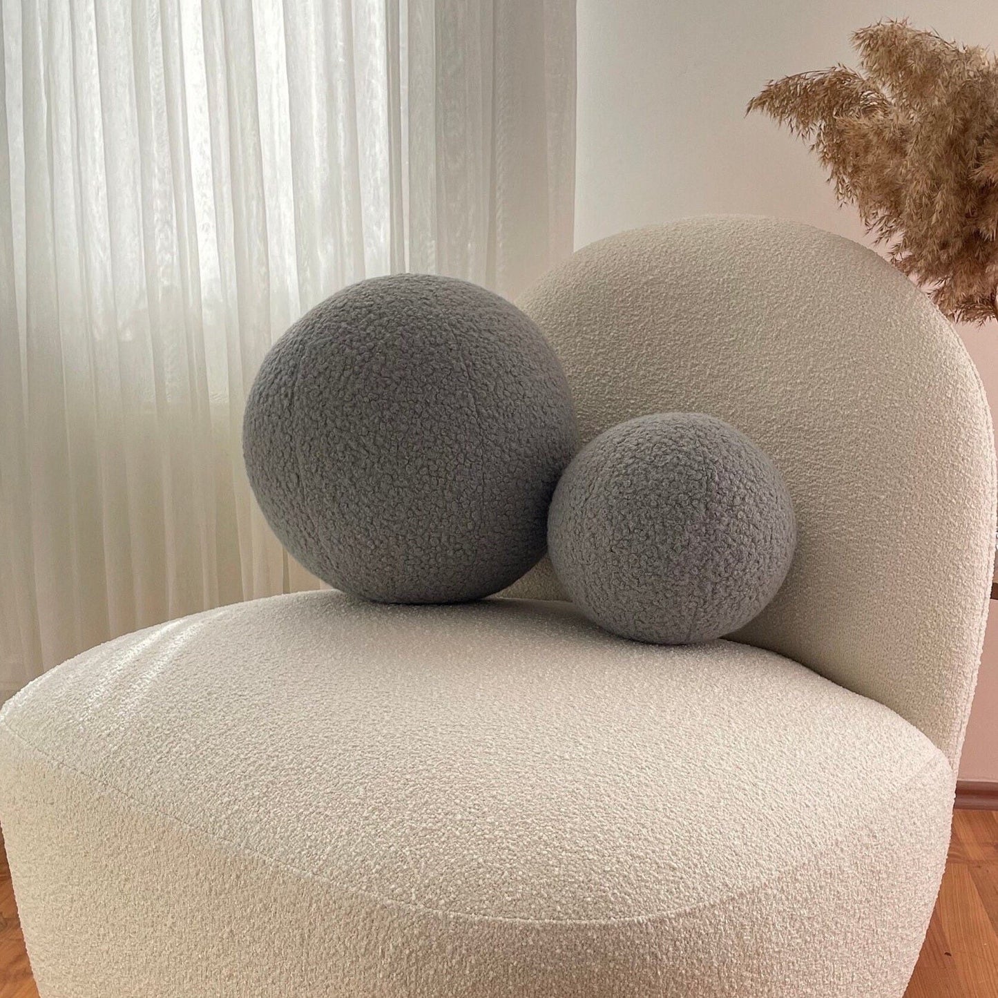 Boucle Ball Pillow: Grey Teddy Home Decor