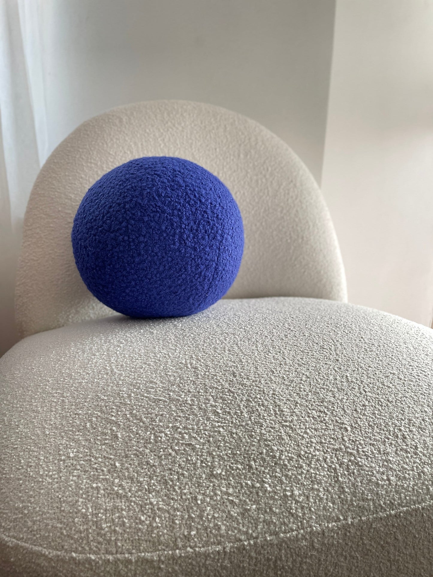 Handmade Blue Boucle Ball Pillow: Modern Home Decor