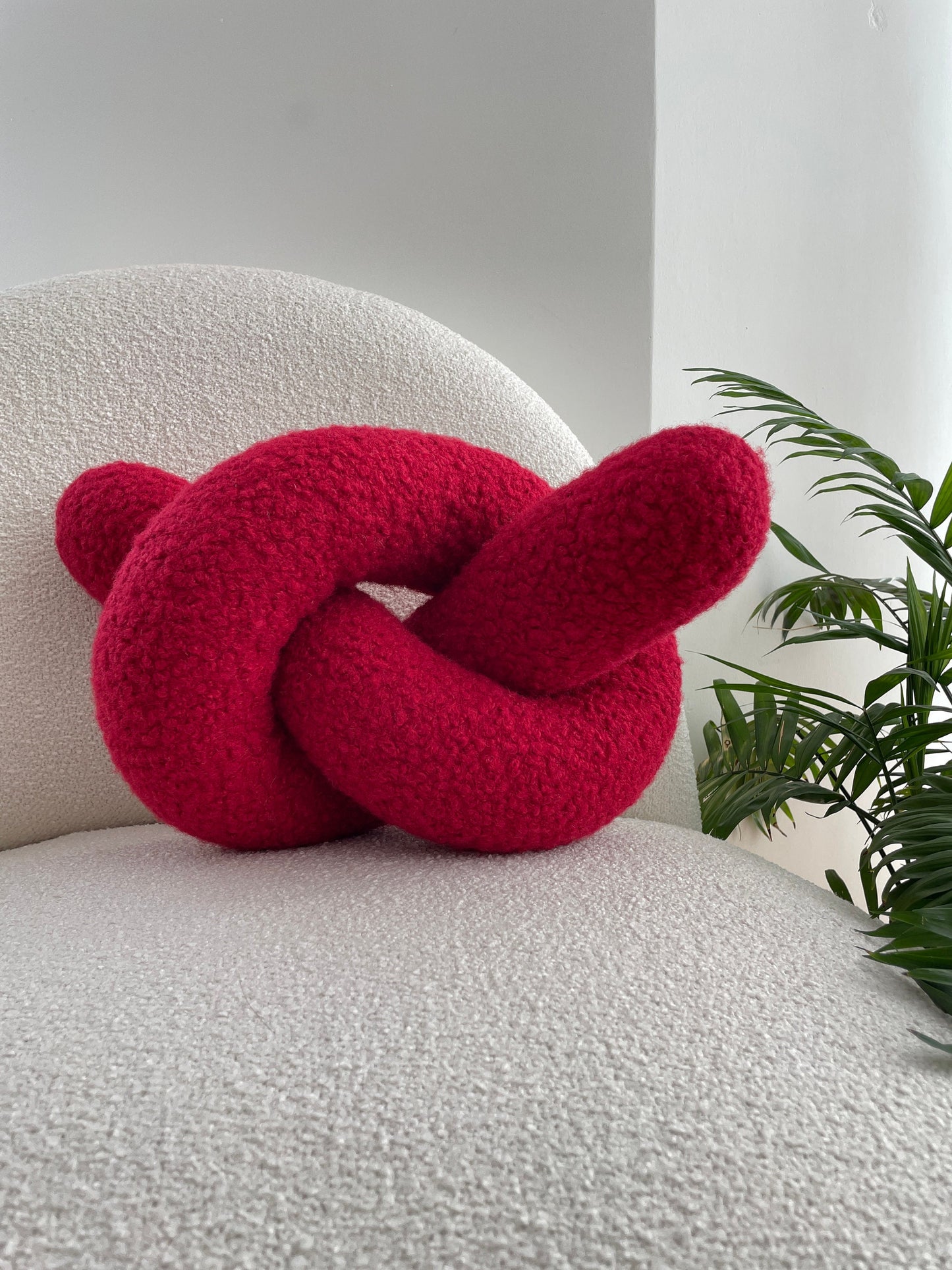 Boucle Ruby Knot Pillow: Teddy Love Knot Cushion