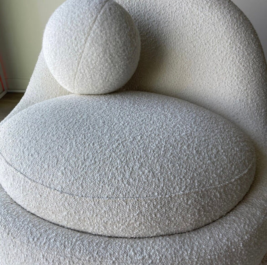 Boucle Ball Pillow, Handmade Teddy Cushion, Minimalist Home Decor