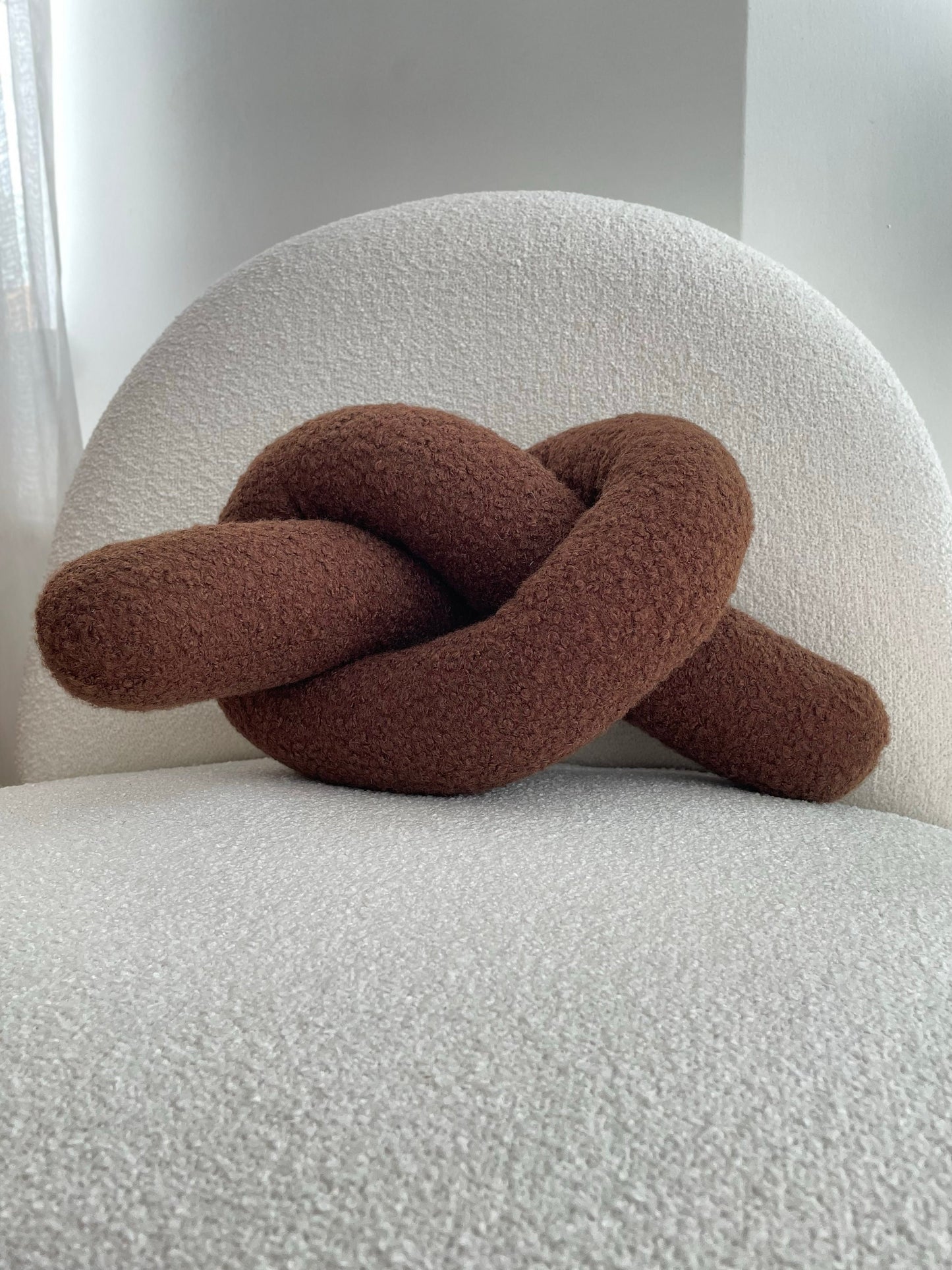Chocolate Brown Boucle Knot Pillow: Chunky Cozy Cushion