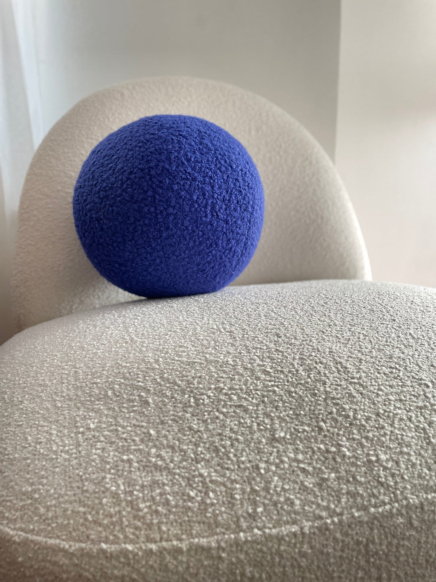 Handmade Blue Boucle Ball Pillow: Modern Home Decor