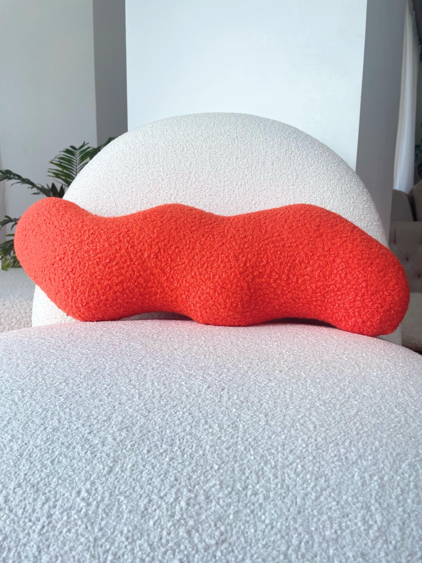 Orange Wavy Boucle Pillow: Modern Accent Cushion