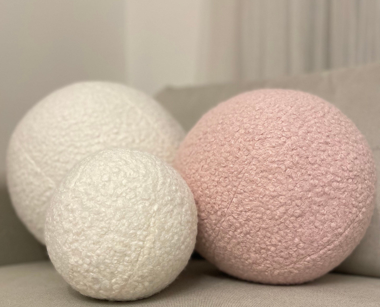 Handmade Boucle Ball Pillow: Powder Pink Teddy Cushion