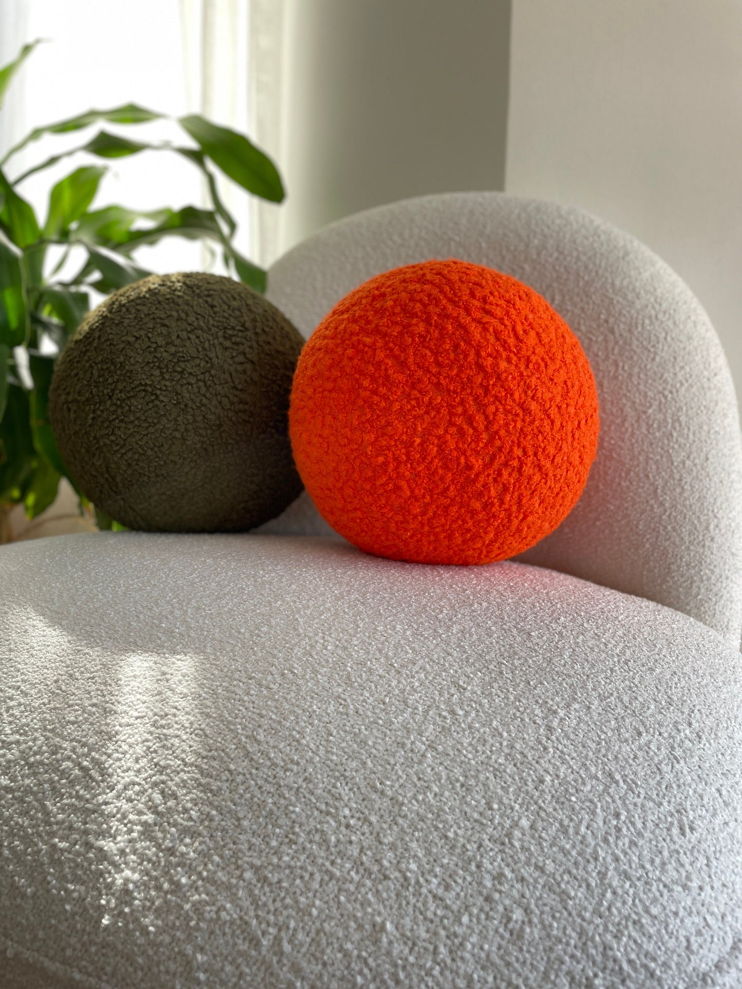 Orange Boucle Ball Pillow, Halloween Decor