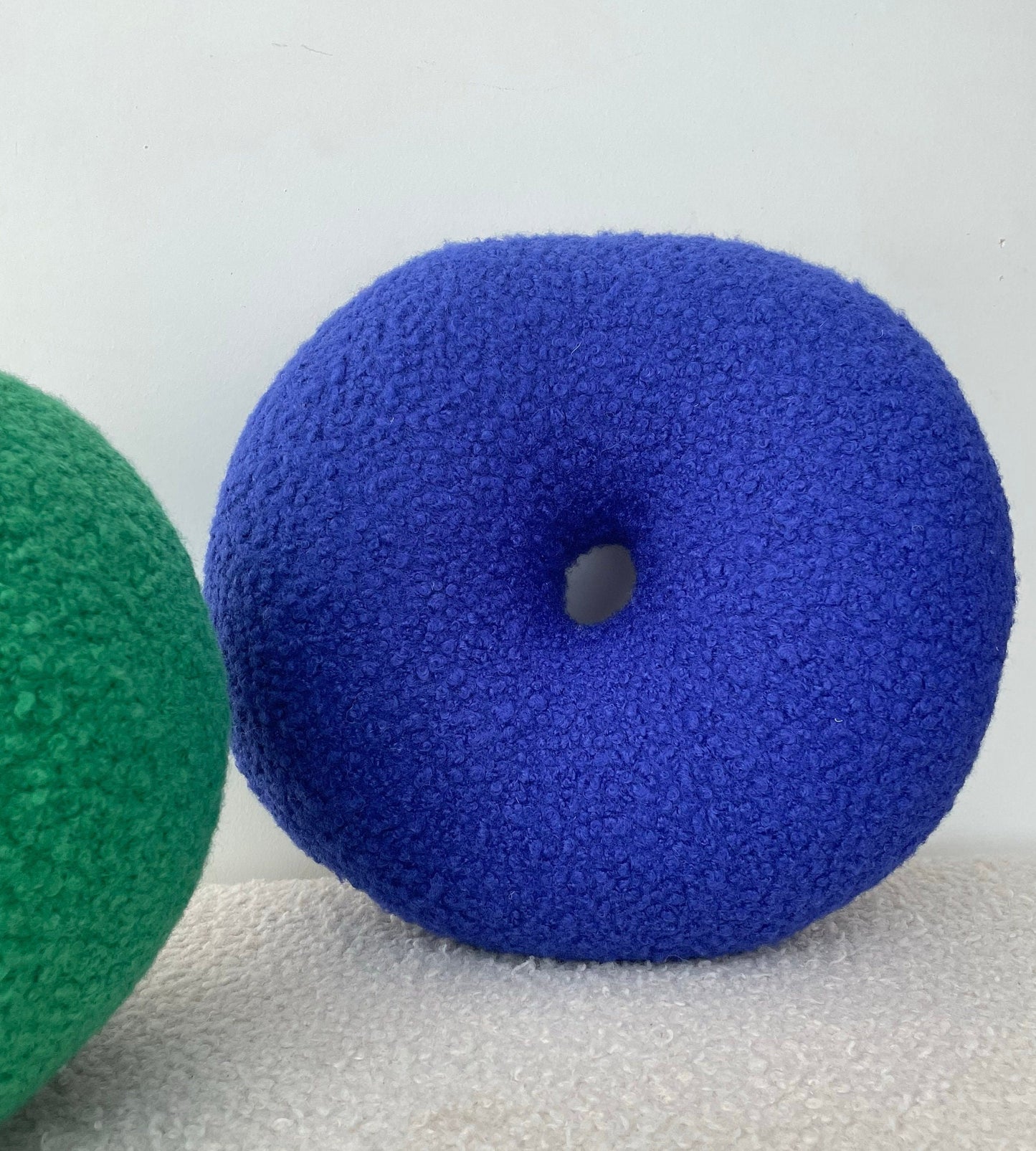 Blue Boucle Donut Pillow, Modern Home Decor, Handmade