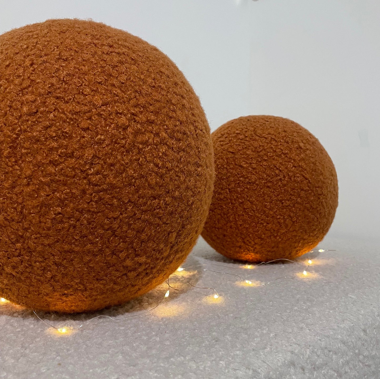 Handmade Boucle Ball Pillow: Cinnamon Teddy Cushion