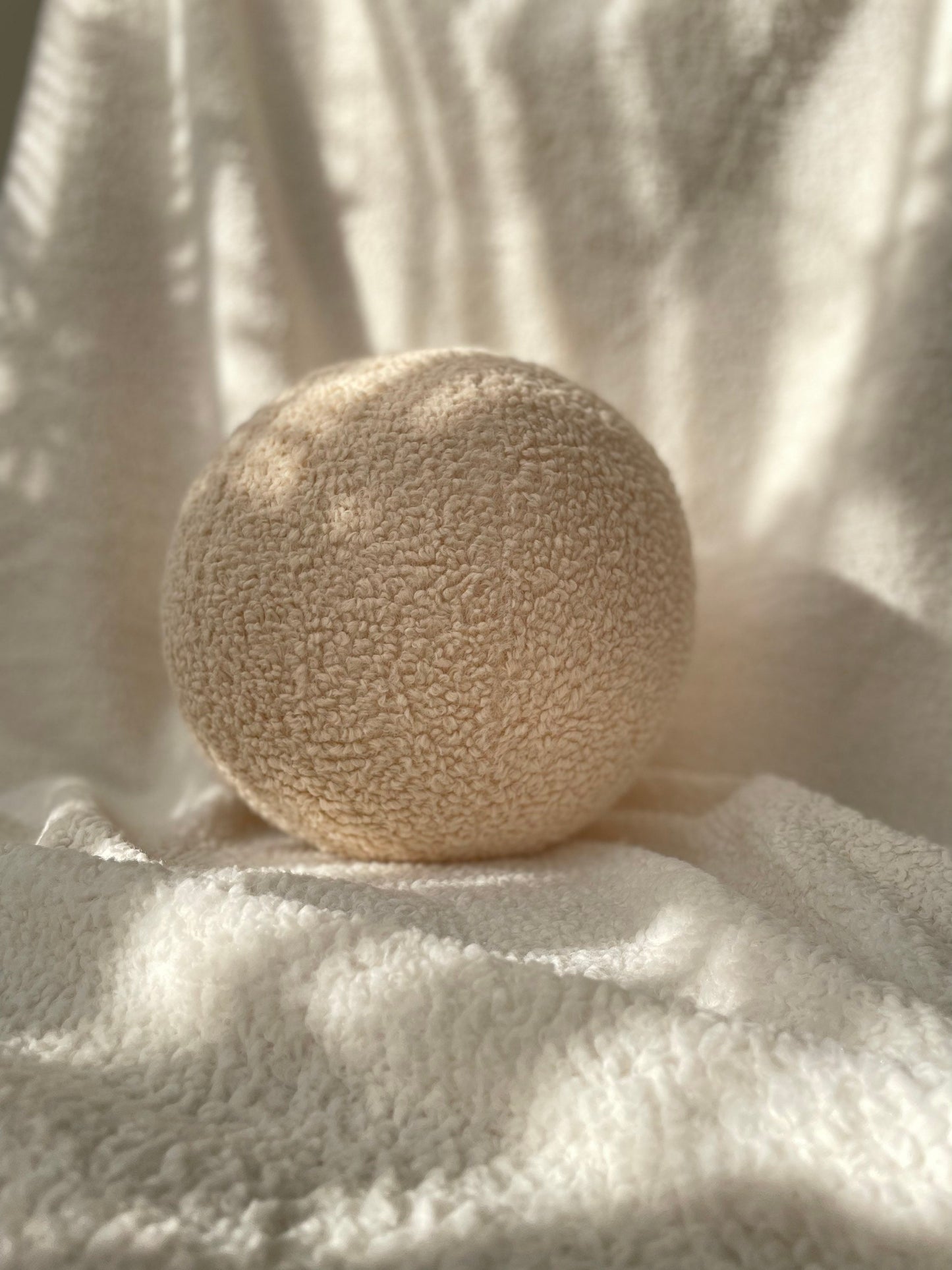 Soft Beige Boucle Ball Pillow: Modern Minimalist Home Decor