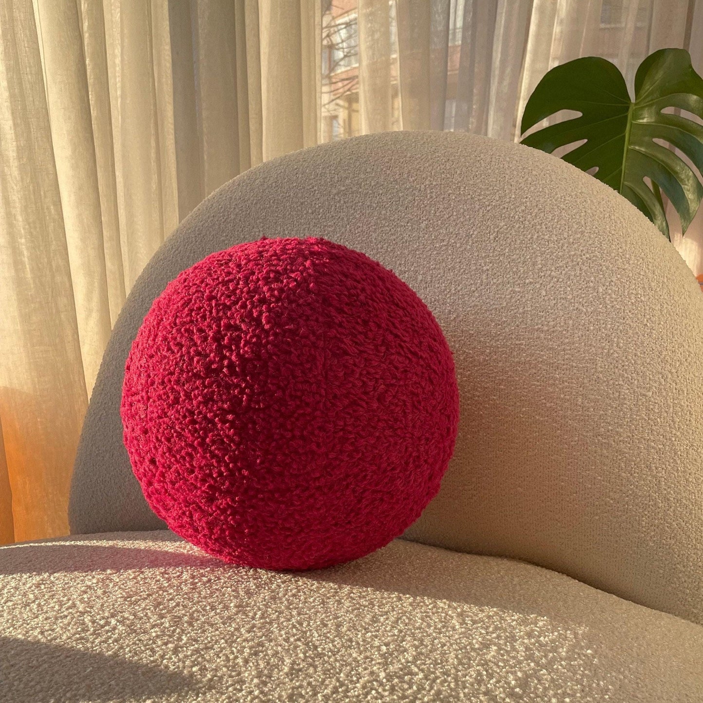 Magenta Boucle Ball Pillow: Modern Minimalist Home Decor
