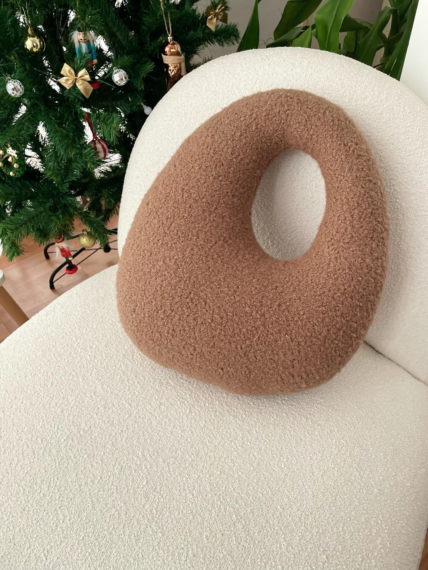 Amorphous Mocha Mousse Boucle Cushion | Asymmetrical Design | Neutral Earthy Tones